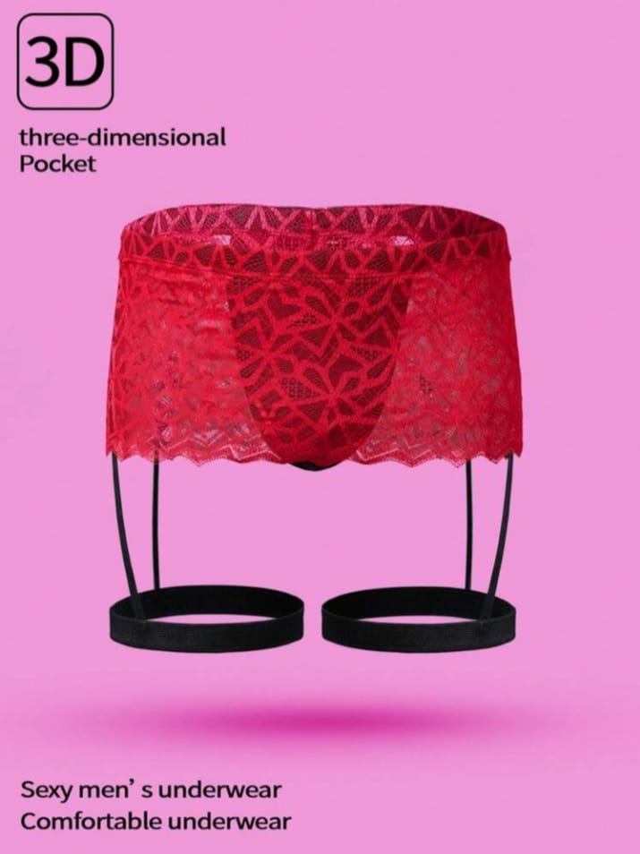 Men's sexy lace see-through belt briefs underwear